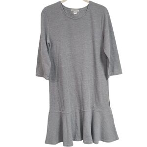 Garnet Hill Dress Sz M Light Gray Long Sleeve Ruffle Hem TEXTURED comfy EUC